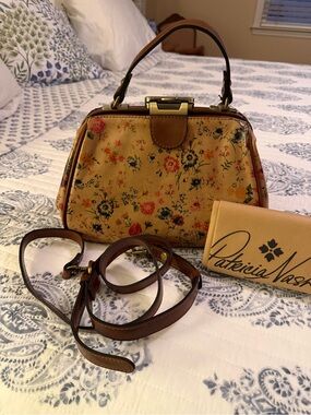 Patricia Nash Mustard Floral Dome Satchel with Brown Trim Gracchi prairie rose